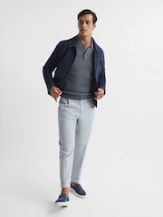 Reiss Mid Grey Melange Holmes Buttoned Ribbed Polo Top - Image 3 of 5