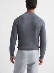 Reiss Mid Grey Melange Holmes Buttoned Ribbed Polo Top - Image 5 of 5