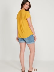 M&Co Yellow Embroidered Short Sleeve Mustard Top - Image 4 of 5