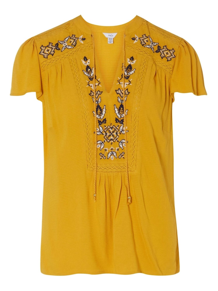 M&Co Yellow Embroidered Short Sleeve Mustard Top - Image 5 of 5