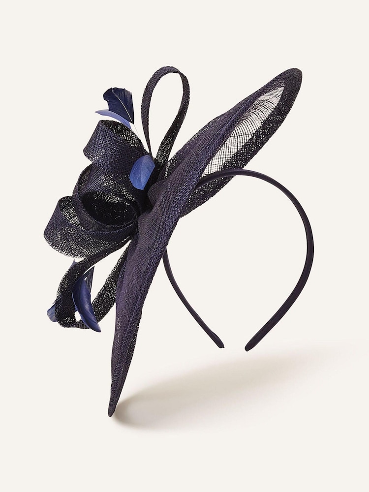 Accessorize Blue Penelope Sinamay Bow Band Fascinator Hat - Image 1 of 2