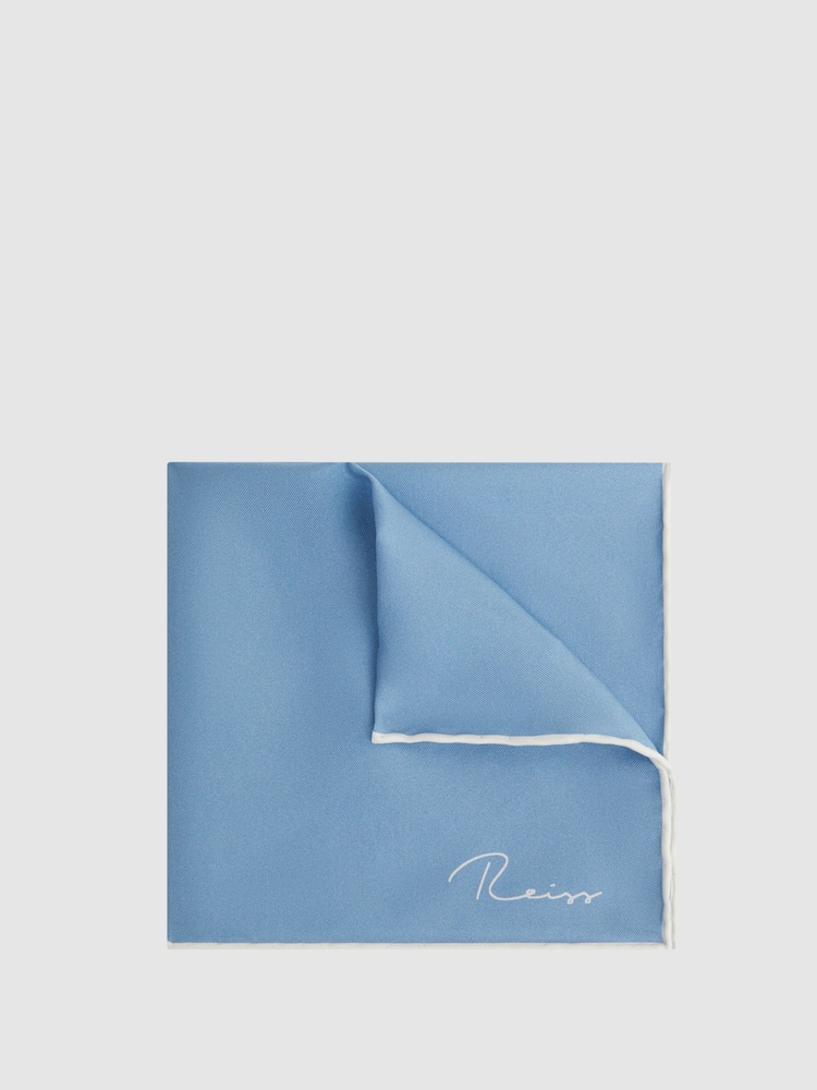 Reiss Soft Blue Ceremony Plain Silk Pocket Square - Image 1 of 5