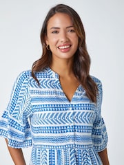 Roman Blue Aztec Style Print Smock Dress - Image 4 of 5