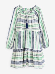 Blau/Grün - Kurzes Kaftan-Sommerkleid aus Jacquard - Bild 4 von 4