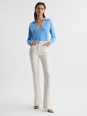 Reiss Blue Nellie Knitted Collared V-Neck Top - Image 3 of 6