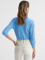 Reiss Blue Nellie Knitted Collared V-Neck Top - Image 5 of 6