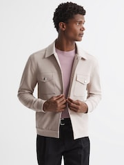 Reiss Oatmeal Jerry Jersey Interlock Overshirt - Image 1 of 5