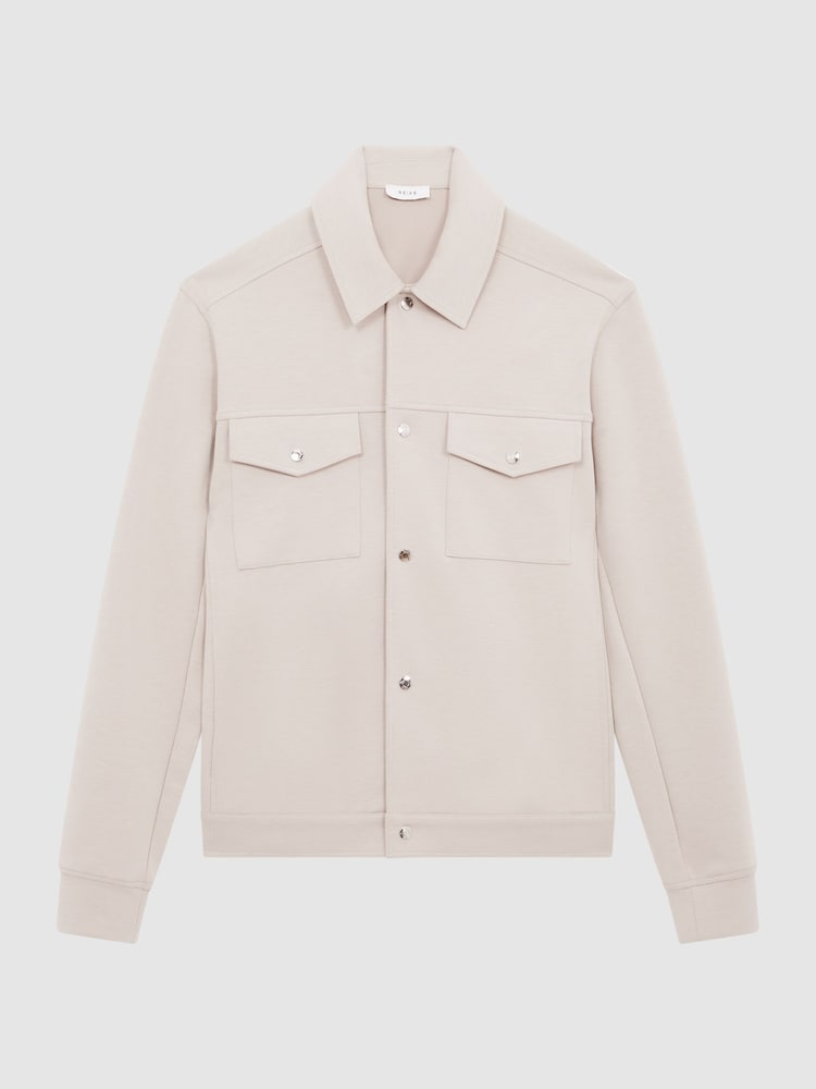 Reiss Oatmeal Jerry Jersey Interlock Overshirt - Image 2 of 5