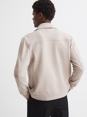 Reiss Oatmeal Jerry Jersey Interlock Overshirt - Image 5 of 5