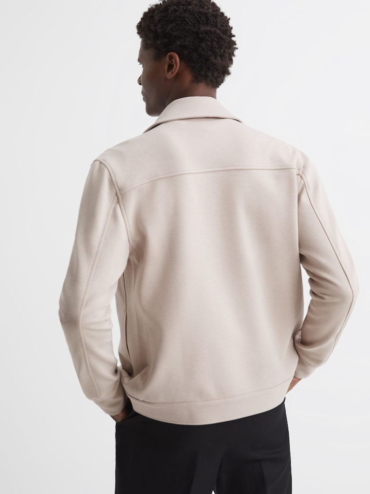 Reiss Oatmeal Jerry Jersey Interlock Overshirt - Image 5 of 5