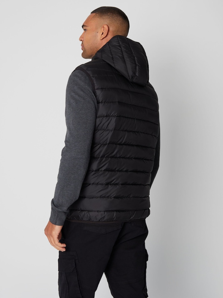 Threadbare Black Matte Finish Padded Hooded Gilet - Image 2 of 4
