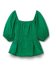 Another Sunday Puff Sleeve Top With Shirred Waist And Button Detail In Purple - Image 4 of 6