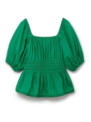 Another Sunday Puff Sleeve Top With Shirred Waist And Button Detail In Purple - Image 5 of 6