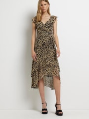 River Island Frill Wrap Brown Midi Dress - Image 1 of 4