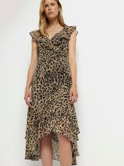 River Island Frill Wrap Brown Midi Dress - Image 3 of 4