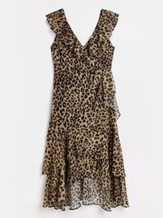 River Island Frill Wrap Brown Midi Dress - Image 4 of 4