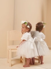 Angel & Rocket White Taffeta Bow Baby Dress - Image 3 of 7