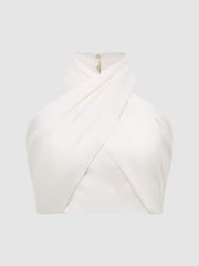 Reiss White Ruby Cropped Halter Occasion Top - Image 2 of 7