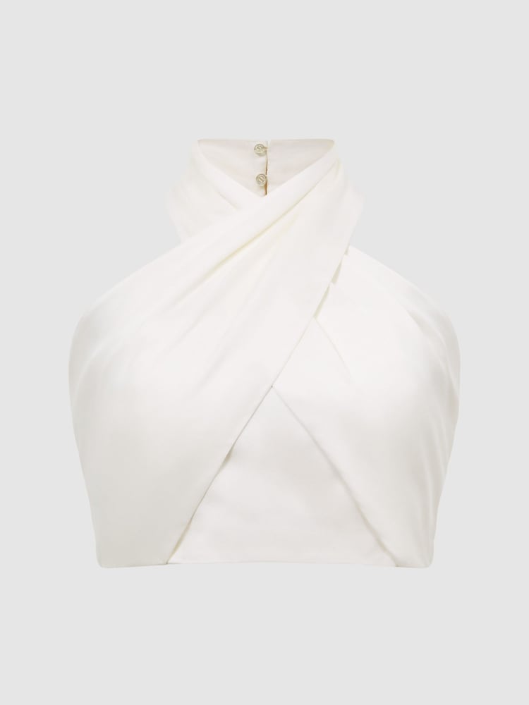 Reiss White Ruby Cropped Halter Occasion Top - Image 2 of 7 Reiss White Ruby Cropped Halter Occasion Top - Image 2 of 7