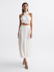 Reiss White Ruby Cropped Halter Occasion Top - Image 3 of 7