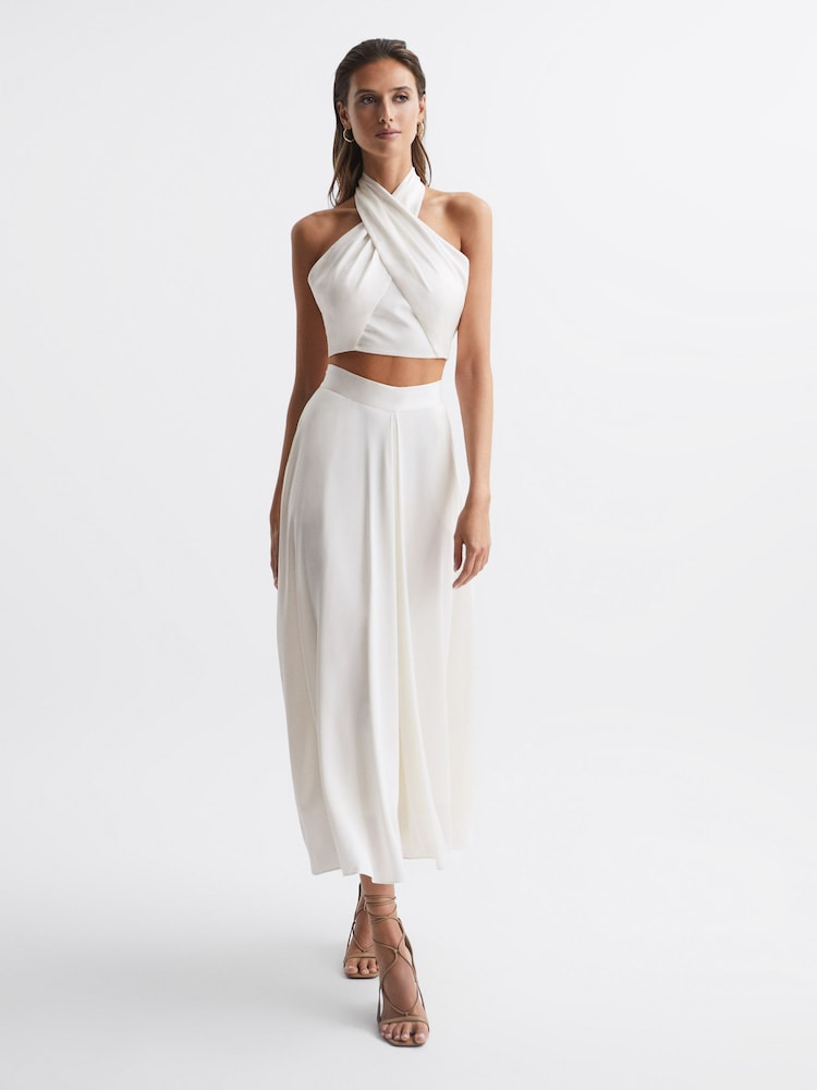 Reiss White Ruby Cropped Halter Occasion Top - Image 3 of 7