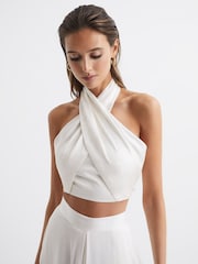 Reiss White Ruby Cropped Halter Occasion Top - Image 6 of 7