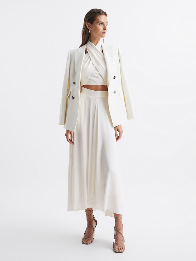 Reiss White Ruby Cropped Halter Occasion Top - Image 7 of 7