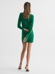Reiss Green Rhiannon Ribbed Button Collar Mini Dress - Image 5 of 8