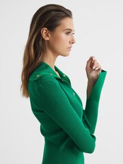 Reiss Green Rhiannon Ribbed Button Collar Mini Dress - Image 6 of 8