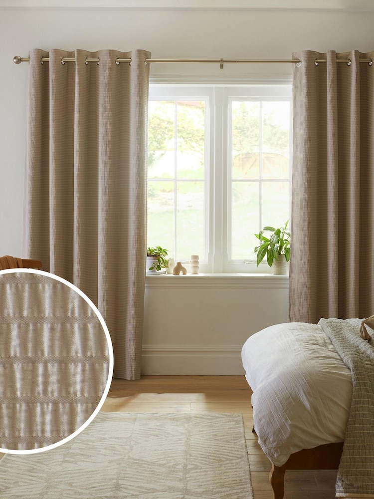 Natural Soft Crinkle Blackout Eyelet Blackout/Thermal Curtains - Image 1 of 8