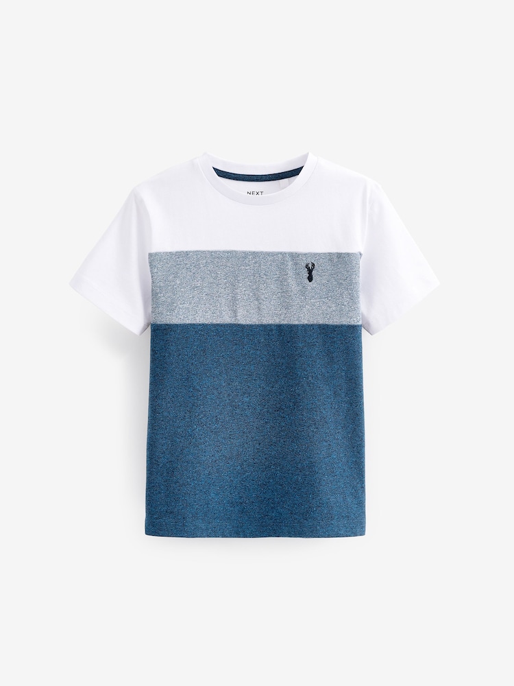 Blue/White Textured Colourblock Short Sleeve 100% Cotton T-Shirt (3-16yrs) - Image 1 of 1