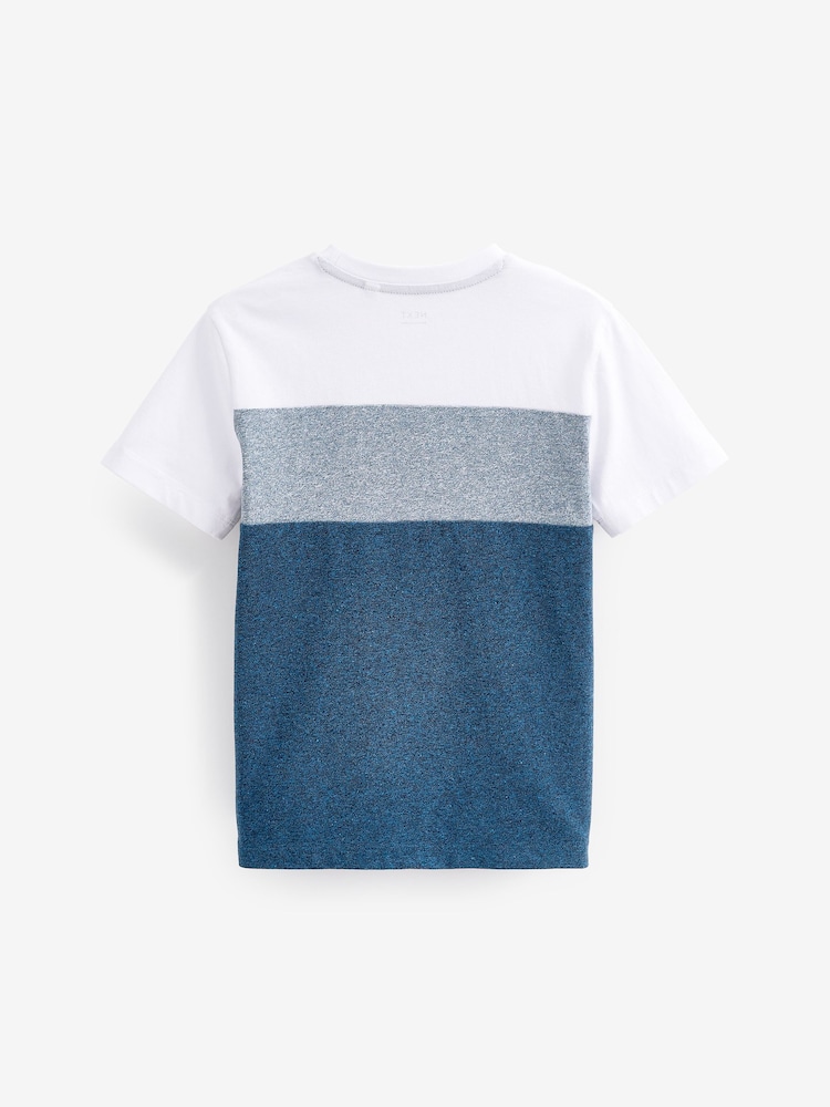 Blue/White Textured Colourblock Short Sleeve 100% Cotton T-Shirt (3-16yrs) - Image 2 of 2 Blue/White Textured Colourblock Short Sleeve 100% Cotton T-Shirt (3-16yrs) - Image 2 of 2