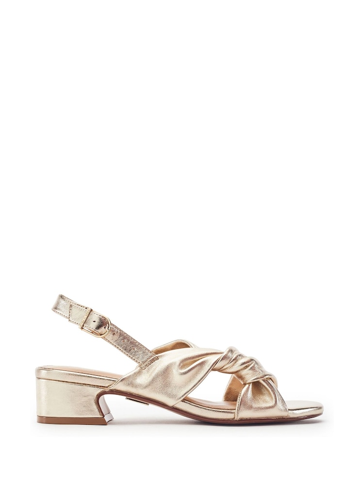 Moda in Pelle Gold Macarena Leather Twisted Upper Low Block Heels - Image 1 of 4