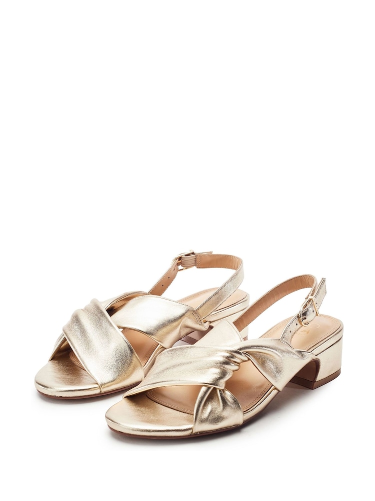 Moda in Pelle Gold Macarena Leather Twisted Upper Low Block Heels - Image 2 of 4