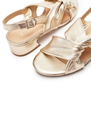 Moda in Pelle Gold Macarena Leather Twisted Upper Low Block Heels - Image 3 of 4