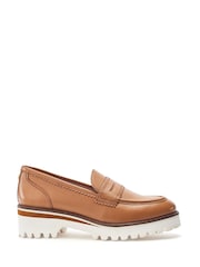 Moda in Pelle Brown Ellani Leather Chunky Snaffle Trim Loafers - Image 1 of 4