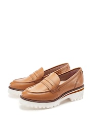 Moda in Pelle Brown Ellani Leather Chunky Snaffle Trim Loafers - Image 2 of 4