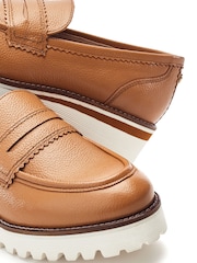 Moda in Pelle Brown Ellani Leather Chunky Snaffle Trim Loafers - Image 4 of 4
