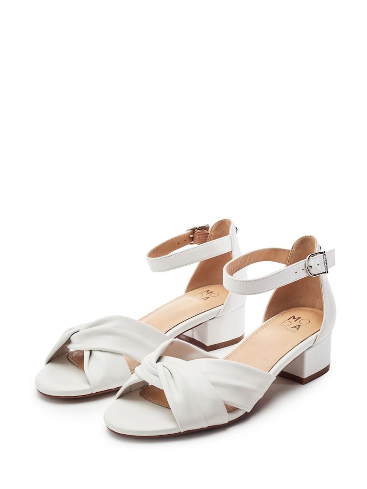 Moda in Pelle White Macadima Leather Two Part Block Heel Sandals - Image 2 of 4