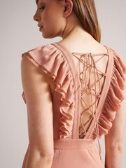 Ted Baker Dusky Pink Ashleih Crinkle Crepé Maxi Dress With Ruffle - Image 2 of 5