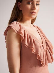 Ted Baker Dusky Pink Ashleih Crinkle Crepé Maxi Dress With Ruffle - Image 3 of 5