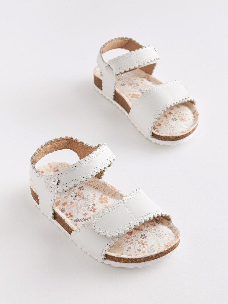 White Leather Standard Fit (F) Leather Corkbed Sandals - Image 2 of 6