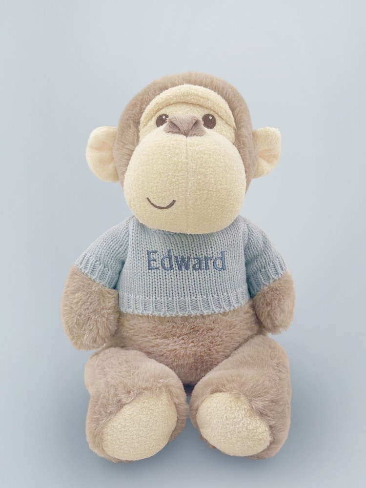 Babyblooms Blue Personalised Monkey Soft Toy with Snuggle Wrap Gift Set - Image 2 of 5