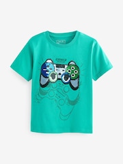 Teal Blue Gaming Controller Flippy Sequin Short Sleeves T-Shirt (3-16yrs) - Image 2 of 3