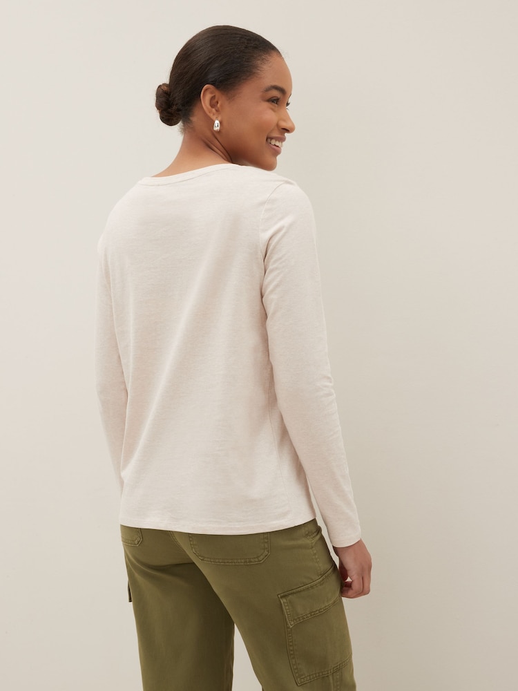 Oatmeal Long Sleeve Crew Neck 100% Cotton Top - Image 2 of 5 Oatmeal Long Sleeve Crew Neck 100% Cotton Top - Image 2 of 5