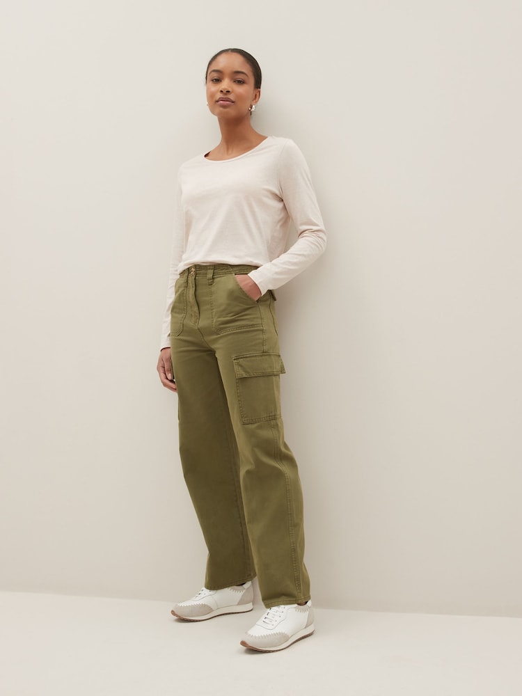 Šedo-béžová - Dlouhý rukáv Kulatý výstřih u krku 100% Cotton Top - Image 3 of 5