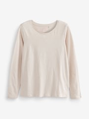 Šedo-béžová - Dlouhý rukáv Kulatý výstřih u krku 100% Cotton Top - Image 5 of 5