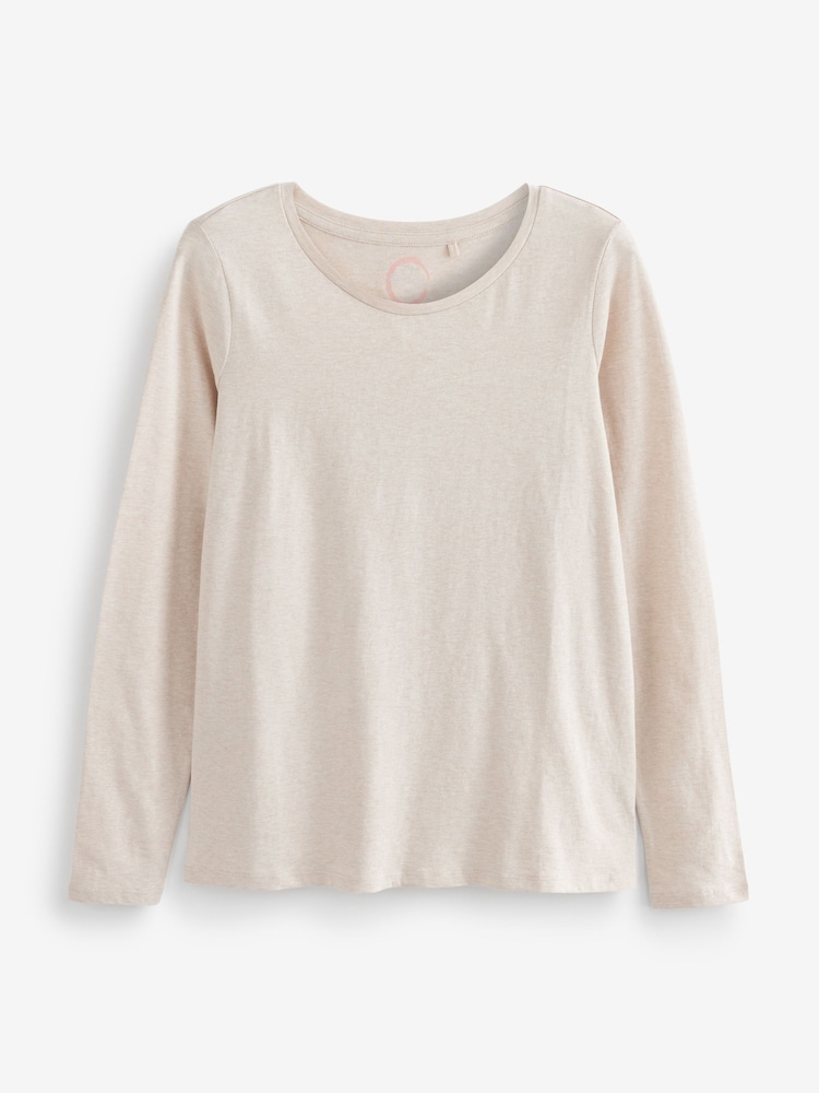 Šedo-béžová - Dlouhý rukáv Kulatý výstřih u krku 100% Cotton Top - Image 5 of 5