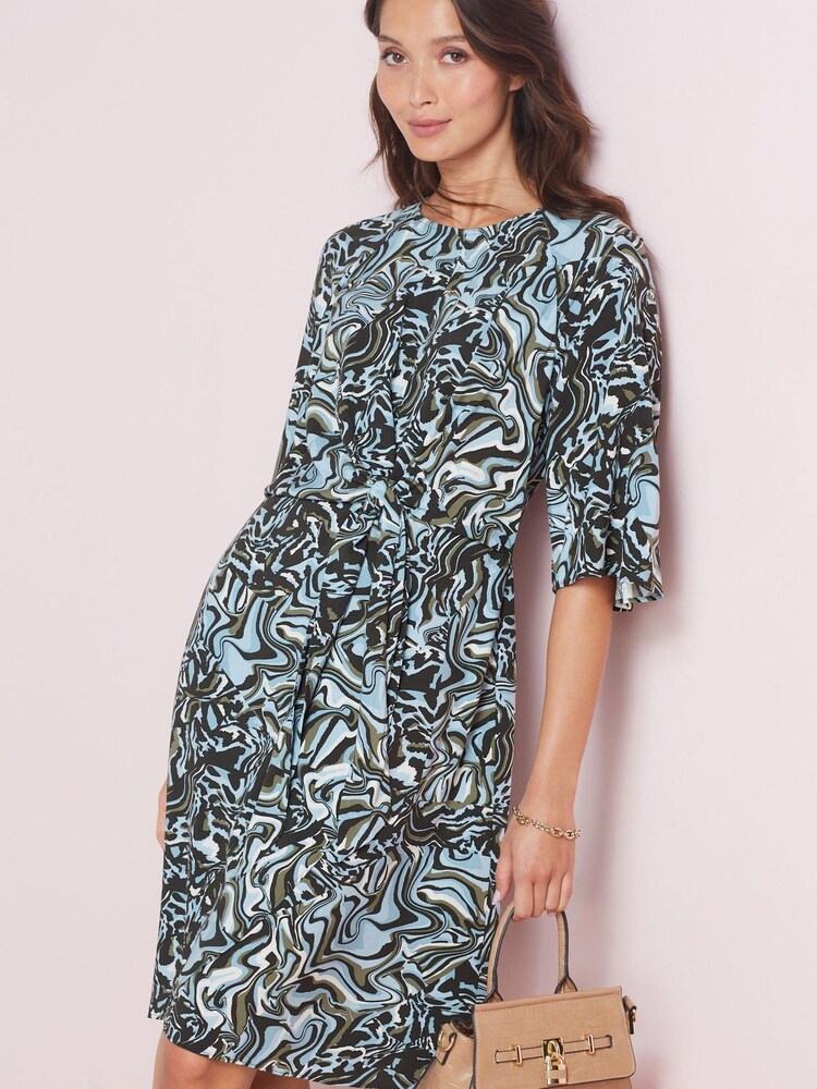 Blue Marble Print Next Twist Front Mini Dress - Image 1 of 5
