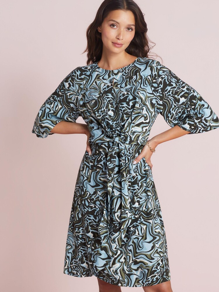 Blue Marble Print Next Twist Front Mini Dress - Image 2 of 5